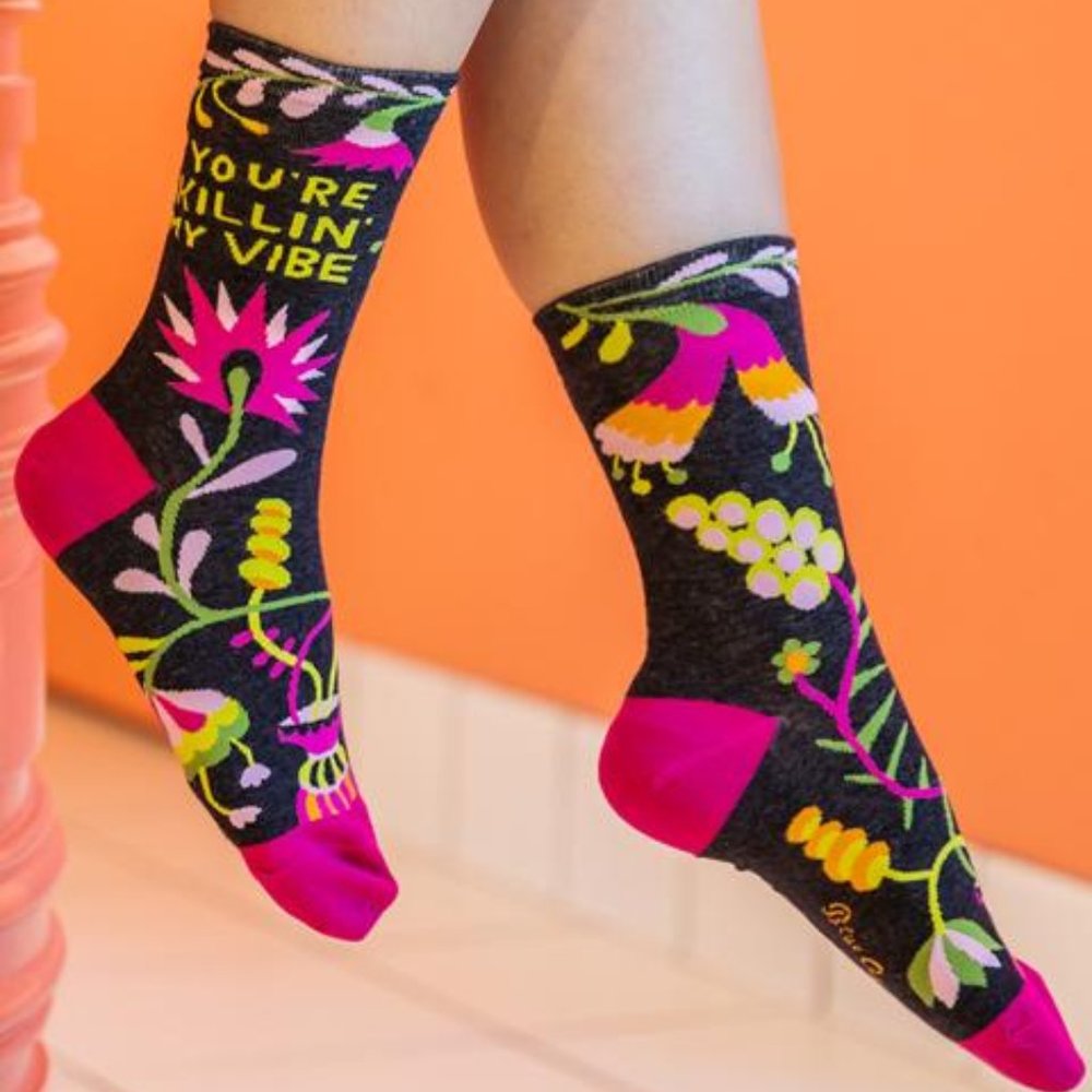 Blue Q Crew Socks Shoe Size 5 - 10 Killin' My Vibe